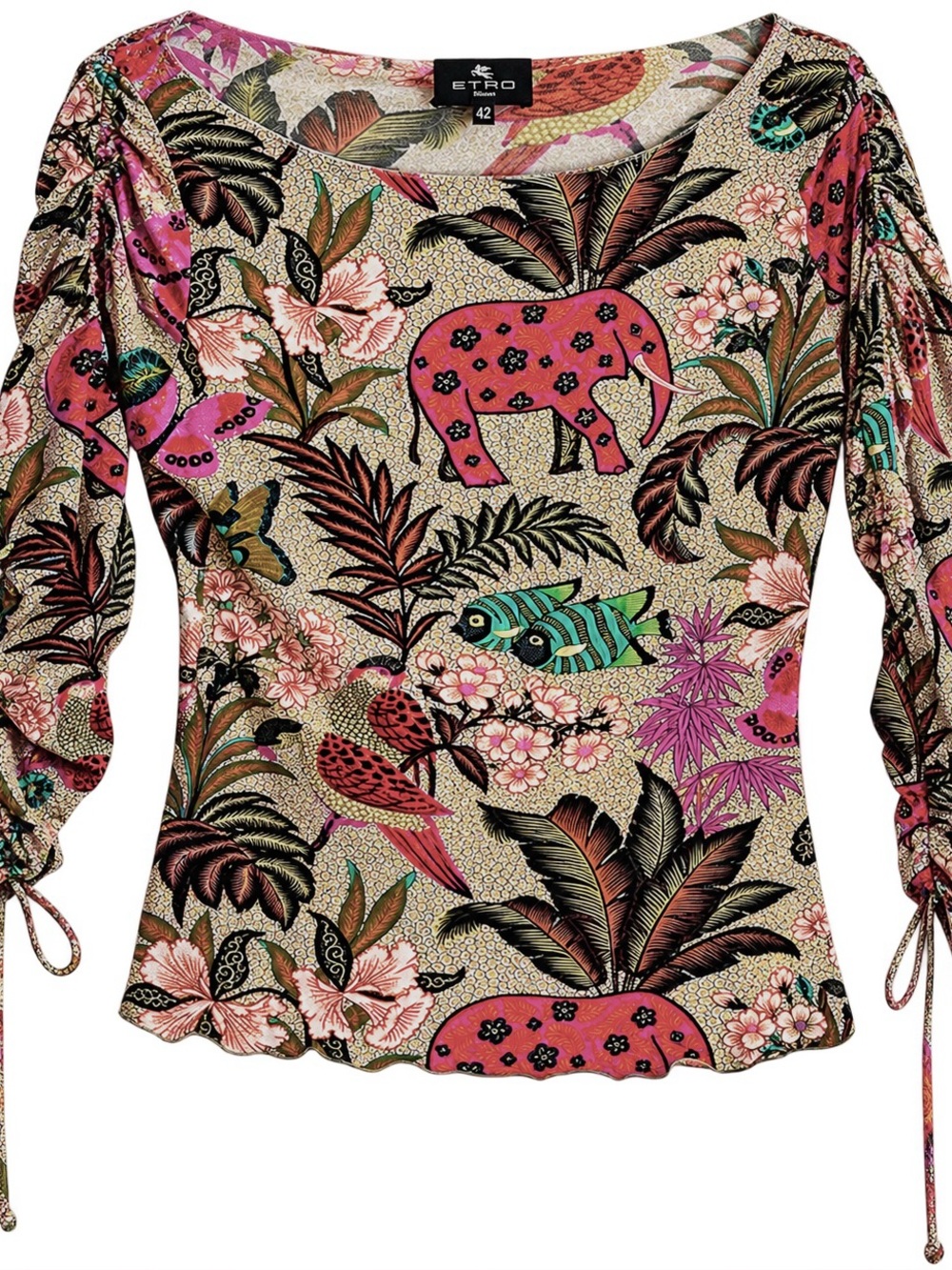 Etro Coloful Flora Fauna Viscose Long-Sleeve Top